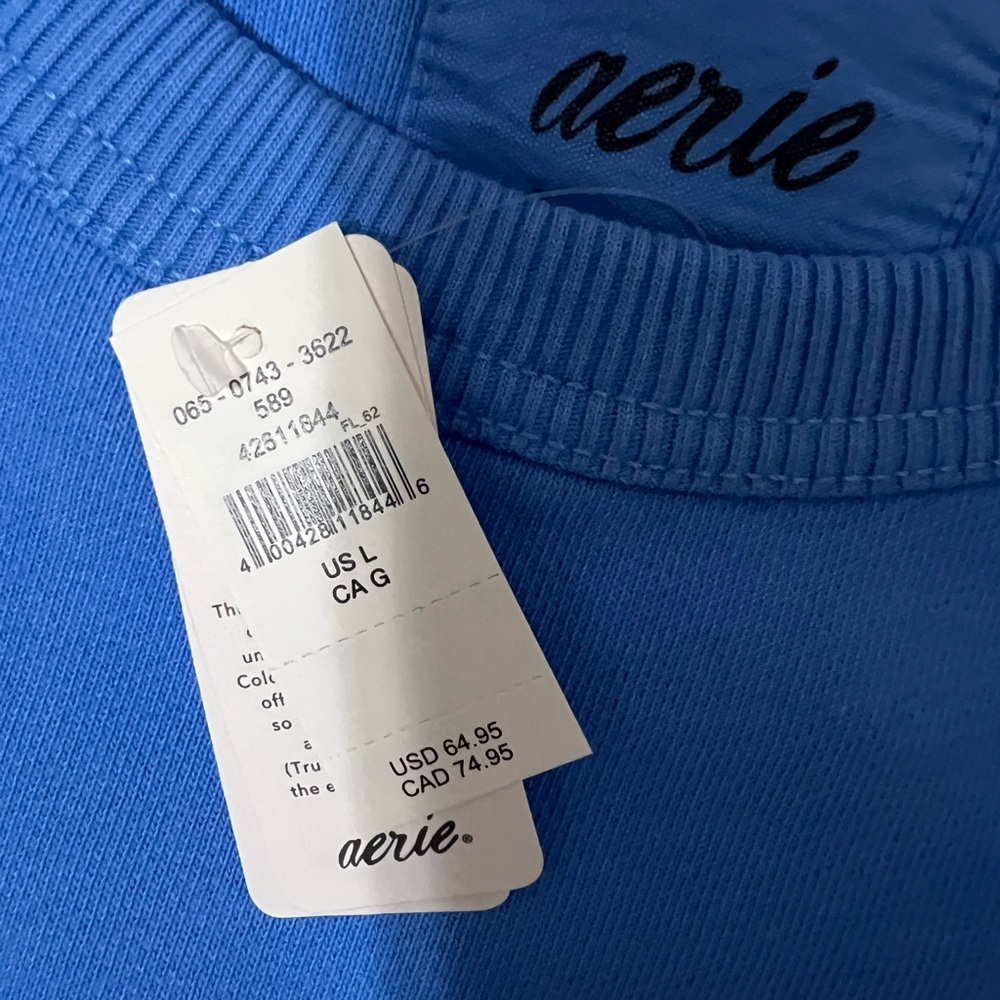 Aerie Keep it Light Crochet Sweatshirt, NWT, Laundry Blue Color, Large - Picture 5 of 10